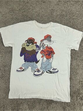 Warner Bros. White Tee with Bugs Bunny & Taz Graphic